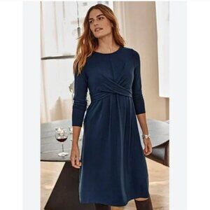 J.Jill Wearever Jersey Knit Evening Blue Long Sleeve Twist Front Midi Dress NEW